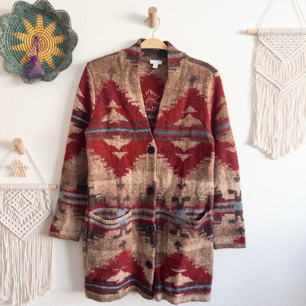 J. Jill Southwestern Azetc Wool Blend Cardigan Sweater Size Medium